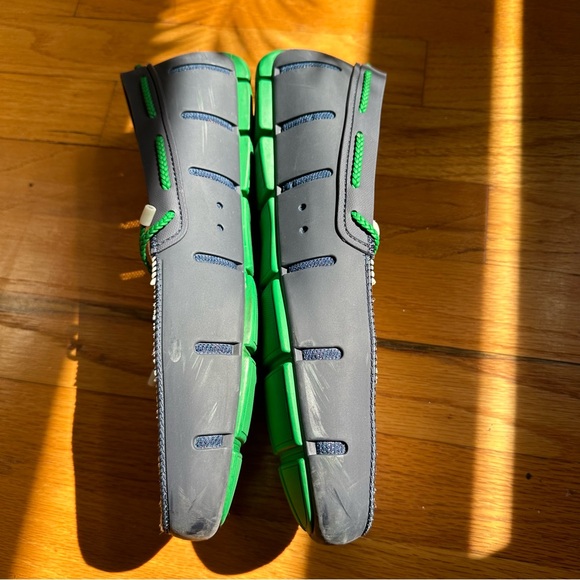 SWIMS Braided Lace Loafers Men's Sz 10 White Navy Green Machine Wash Mesh Rubber - Picture 6 of 10